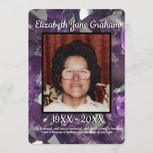 Zitat Foto Lila Amethyst-Kristalle Beerdigung Programm (Vorderseite)