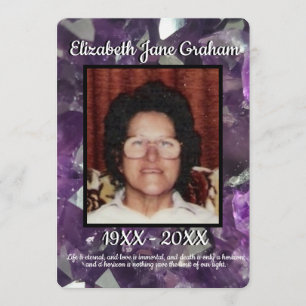 Zitat Foto Lila Amethyst-Kristalle Beerdigung Programm