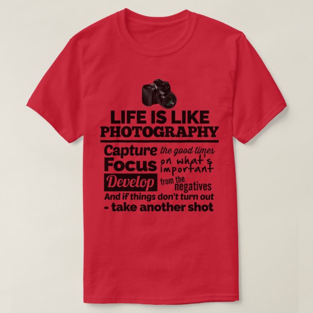 Zitat für Fotografie einer Kamera für Fotografen T-Shirt (Design vorne)