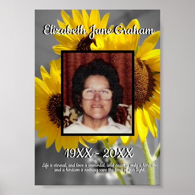 Zitat Gelbe Sonnenblumen Hintergrund Gedenkstätte Poster (Vorne)