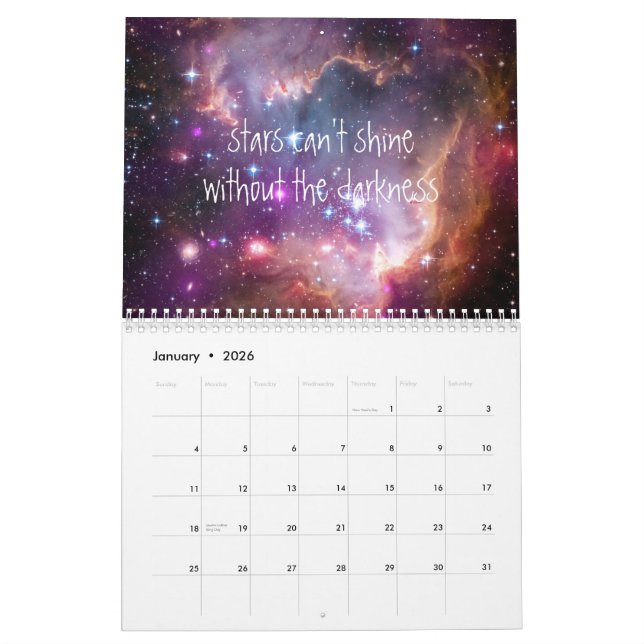 Zitat-Hipsterzitate der Raumgalaxie inspirational Kalender (Jan 2026)
