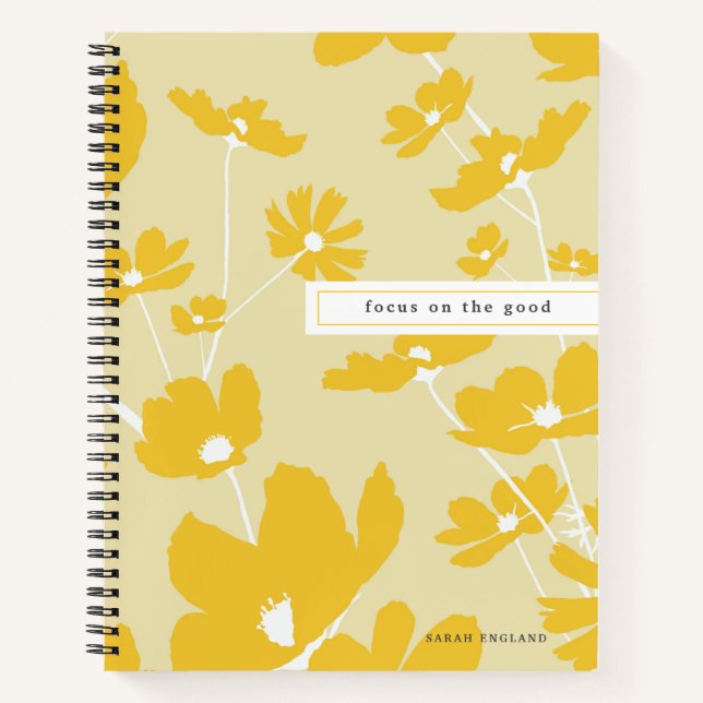 Zitat im Fokus auf das gute Blumenmuster-Notebook Notizbuch (Vorderseite)