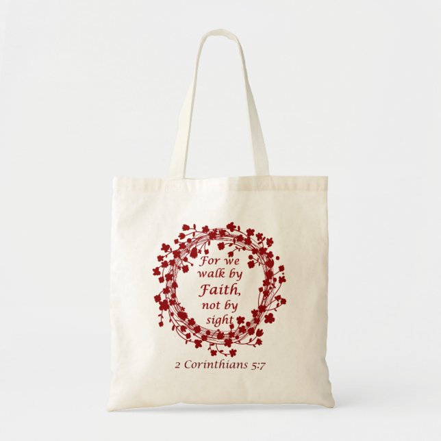 Zitat-Taschen-Tasche 5:7 mit 2 Korinthern Tragetasche (Vorne)