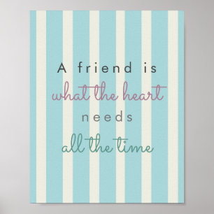 Zitat über Freundschaft blau beige Streifen inspir Poster