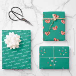 Zitat von Eid Mubarak Kids Green Star Herzen Geschenkpapier Set