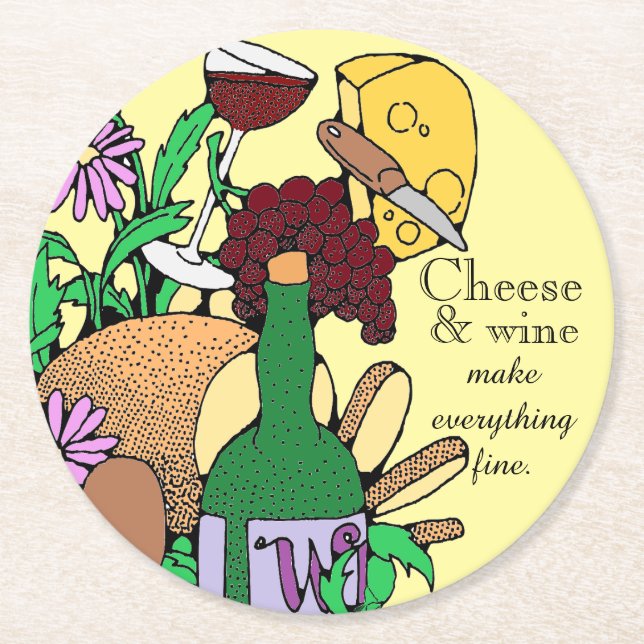 Zitat von Käse- und Weinliebhabern Runder Pappuntersetzer (Vorderseite)
