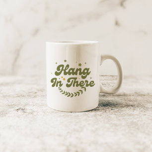 Zitat von Retro Green Floral 'Hang in There' Kaffeetasse