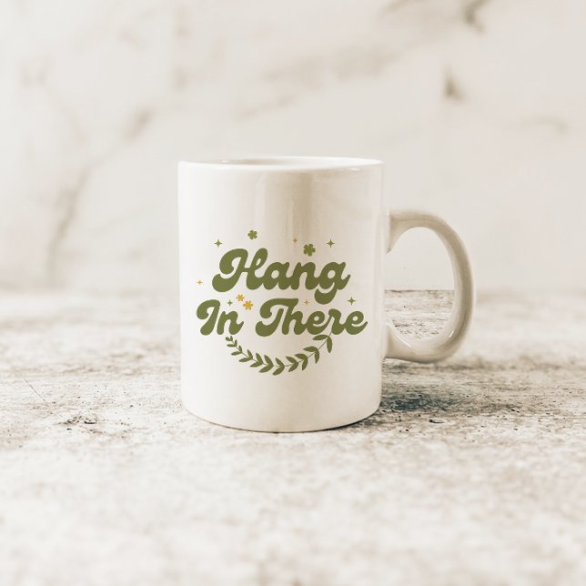 Zitat von Retro Green Floral 'Hang in There' Kaffeetasse (Von Creator hochgeladen)