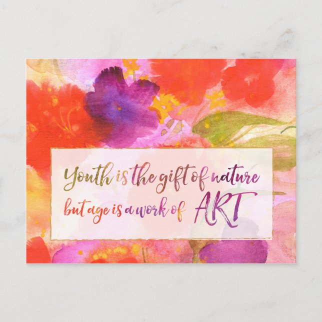 Zitat zum Älterwerden mit Abstrakter Kunst Postkarte (Vorderseite)