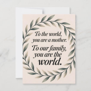 Zitat zum "World to Our Family Mother's Day Leaf W Postkarte