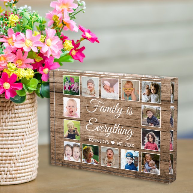 Zitat zur Familienname für rustikales Holz 14 Bild Fotoblock (14 photo collage photo block)