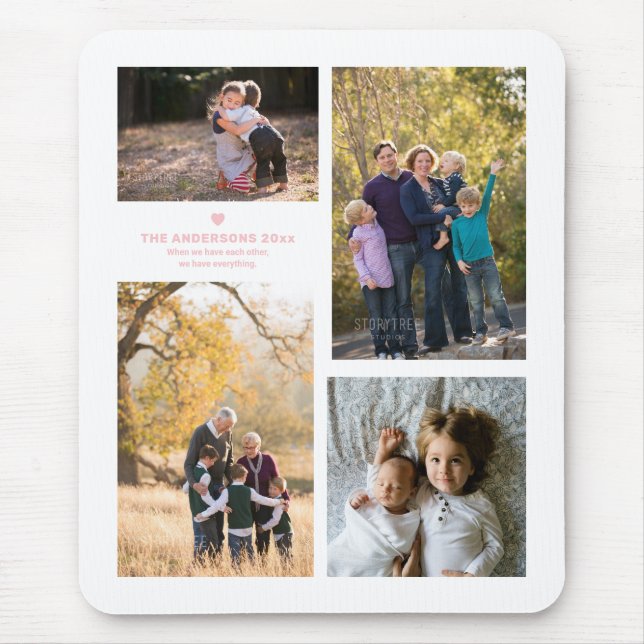 Zitat zur Familienstärke und vier Fotocollagen der Mousepad (Vorne)