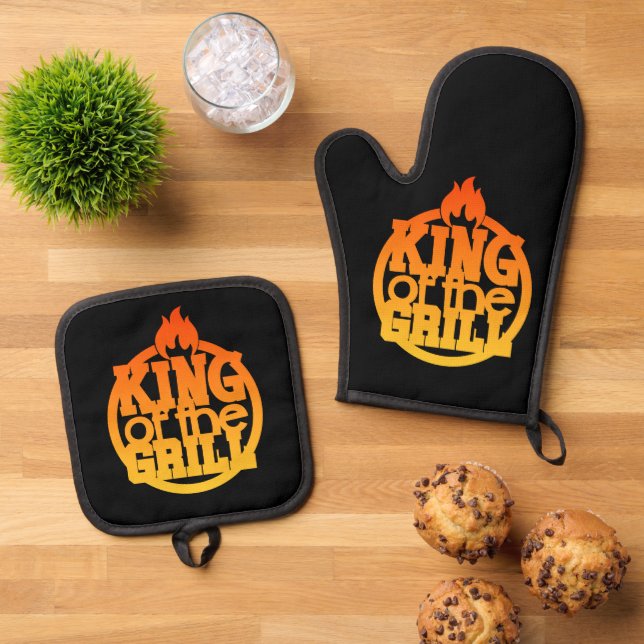 Zitat zur Grill-GRILLEN Ofenhandschuh & Topflappen-Set (Oben Unten)