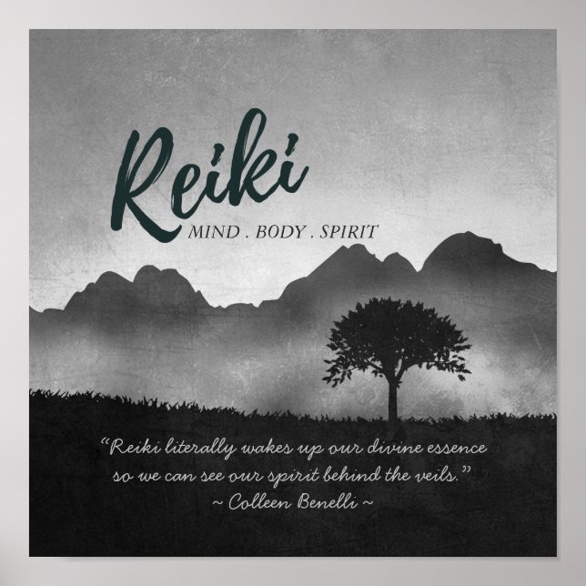Zitate der Yoga-Mediationslehrer von B&W Reiki Mas Poster (Vorne)