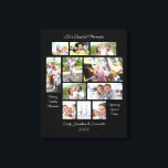 Zitate zur Herzwärmung 11 FotoCollage Schwarz Leinwanddruck<br><div class="desc">Heartwarming Quotes 11 Foto Collage Namen und Jahr Schwarz. Mit diesem elf Foto Collage Design können Sie Ihre Lieblingsmomente aus der Familie anzeigen. Dieses einzigartige, individuell gestaltbare Geschenk für sich selbst oder für Familienmitglieder bietet Ihre Lieblings-11 hochgeschätzte Fotos. Drei sentimentale Zitate sind enthalten: "Lebensschöne Momente", "Zeitlose Erinnerungen machen" und "Sonderzeiten...</div>