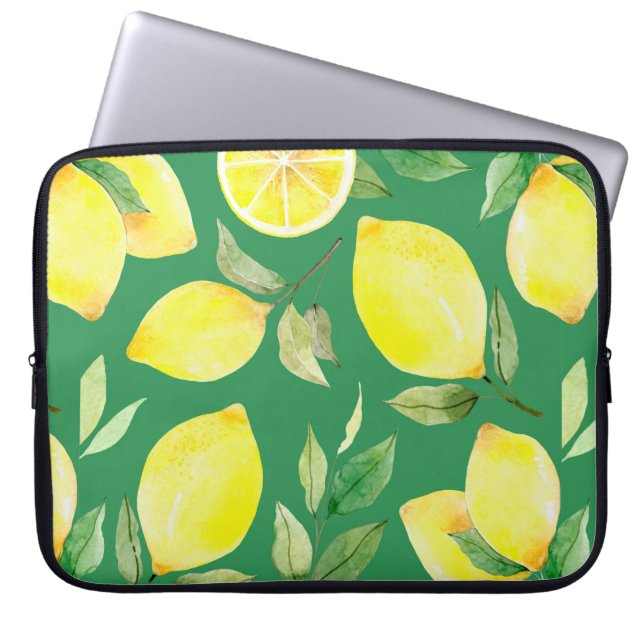 Zitrone, Aquarellmuster, Hintergrund, Obst, Tapete Laptopschutzhülle (Vorderseite)
