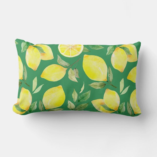 Zitrone, Aquarellmuster, Hintergrund, Obst, Tapete Lendenkissen (Vorderseite)