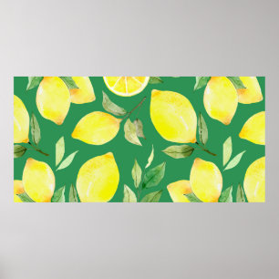 Zitrone, Aquarellmuster, Hintergrund, Obst, Tapete Poster