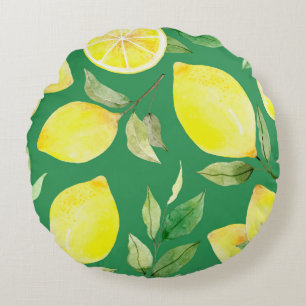 Zitrone, Aquarellmuster, Hintergrund, Obst, Tapete Rundes Kissen