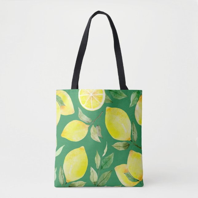 Zitrone, Aquarellmuster, Hintergrund, Obst, Tapete Tasche (Vorderseite)