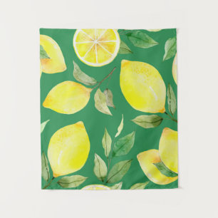 Zitrone, Aquarellmuster, Hintergrund, Obst, Tapete Wandteppich