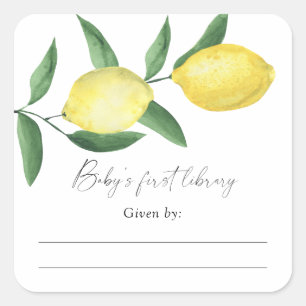 Zitrone - Baby Shower Exlibris, Bücher für Baby Quadratischer Aufkleber