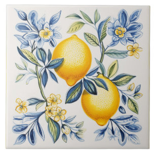 Zitrone, blaue Fliesen, sizilianische Fliesen, Ker Fliese