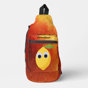 Zitrone, Früchte mit googlischen Augen und Apfel Crossbody Bag