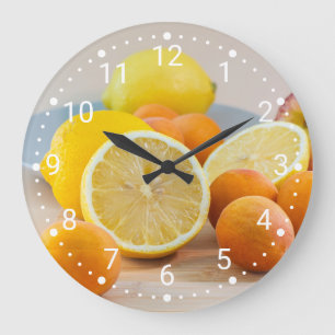 Zitrone mit Aprikosen und Äpfeln Food-Fotografie Große Wanduhr