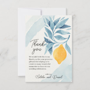 Zitrone mit blauen Blätter botanische Abbildung Dankeskarte