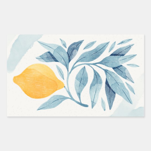 Zitrone mit blauen Blätter botanische Abbildung Rechteckiger Aufkleber (Vorderseite)