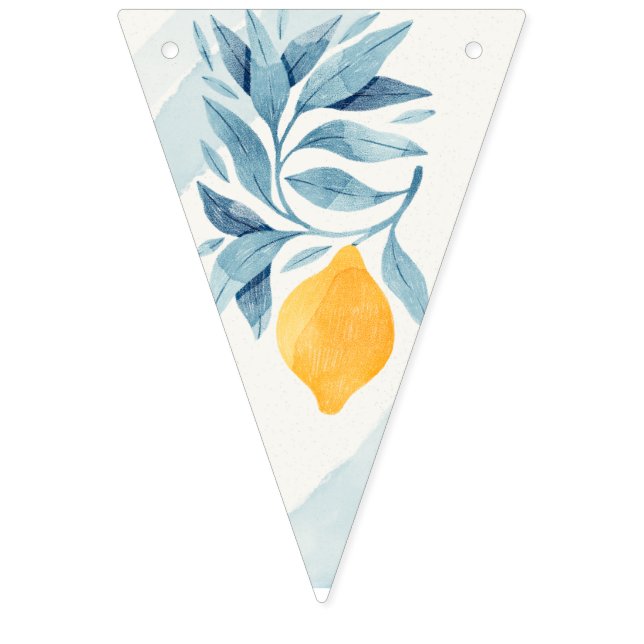 Zitrone mit blauen Blätter botanische Abbildung Wimpelkette (Erste Fahne)