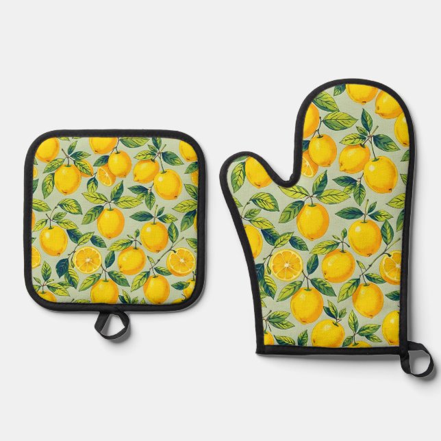 Zitrone Ofenhandschuh & Topflappen-Set (Vorderseite)