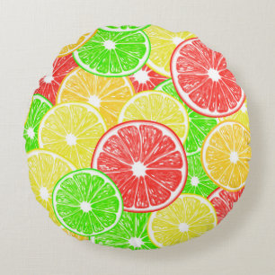 Zitrone, Orange, Grapefruit und Limone Scheiben Rundes Kissen