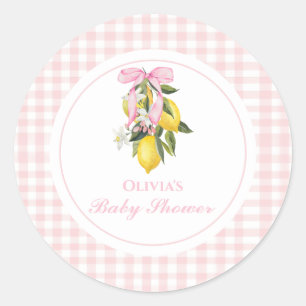 Zitrone Rosa Schleife affige Coquette Babyparty Runder Aufkleber