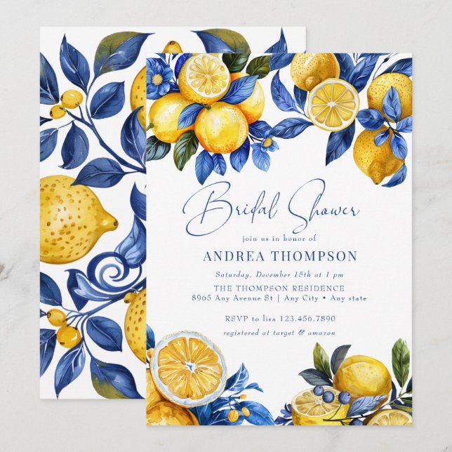 Zitrone | Summer Brautparty Einladung (Vorne/Hinten)