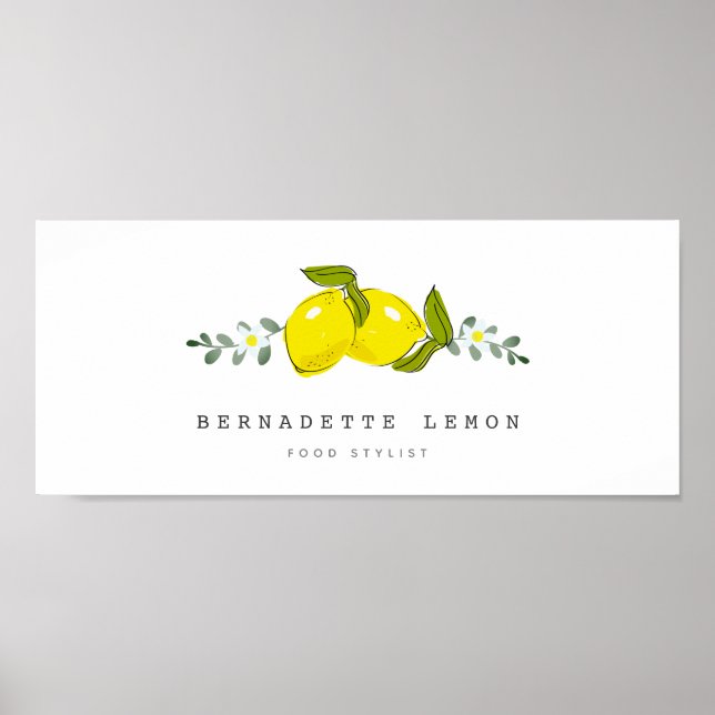 Zitrone & Weiße Blüten Simple Clean Poster (Vorne)