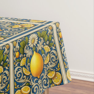 Zitronen Amalfi Blau Mediterrane Art Nouveau Tischdecke
