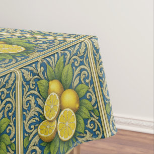 Zitronen Amalfi Blau Mediterrane Art Nouveau Tischdecke