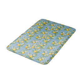 Zitronen-Aquarell Blau Mediterranes Fliesenmuster Badematte