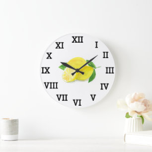 Zitronen-Aquarell-Gelb-Frucht-Sommer-Zitrus Große Wanduhr