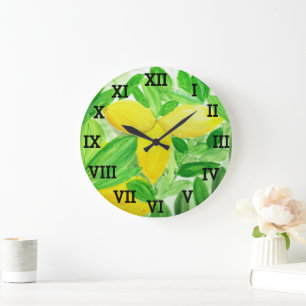 Zitronen-Aquarell-Gelbe-Frucht-Sommer-Zitrus Große Wanduhr