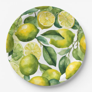Zitronen-Aquarellmuster-Design Pappteller