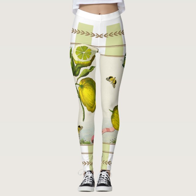 Zitronen auf apfelgrünen Streifen Leggings (Vorderseite)