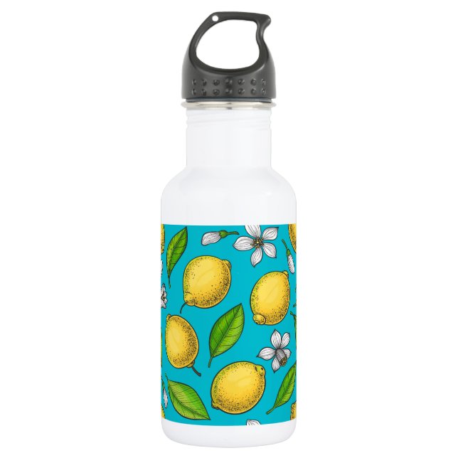 Zitronen auf blau edelstahlflasche (Vorderseite)