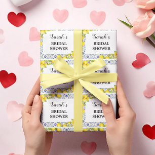 Zitronen auf blauen Fliesen Brautparty-Geschenkpap Geschenkpapier Set