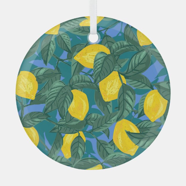 Zitronen, Blätter: tropisches Zitrusmuster. Ornament Aus Glas (Vorderseite)
