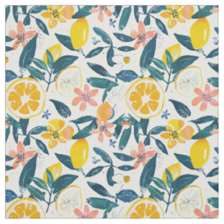 Zitronen- & botanisches Blumenmuster Stoff