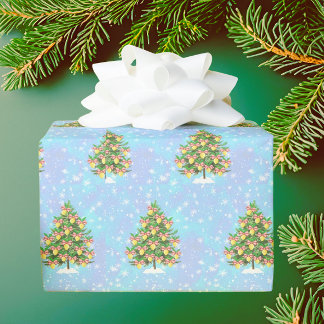 Zitronen dekorierter Weihnachtsbaum Zitrus Geschenkpapier