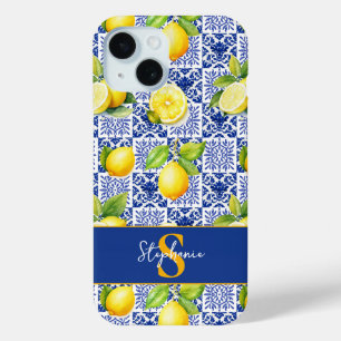 Zitronen-Fliesenmuster Blau Weiß Mediterran Zitrus Case-Mate iPhone Hülle